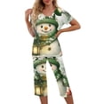 thumbnail image 1 of asdoklhq Women Christmas Pajamas Woman Christmas Print Round Neck Button Short Sleeve Top and Elastic Waist Pockets Pant Pajama Sets Green S, 1 of 5