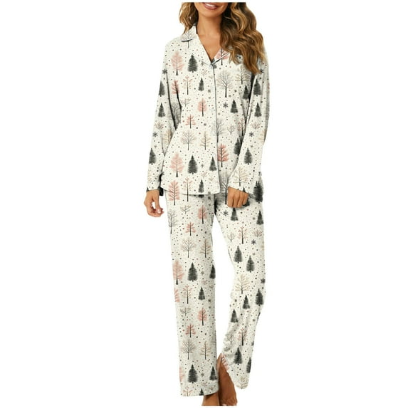 asdoklhq Women Christmas Pajamas Women's Home Pocket Printed Pajama Set for Daily Home Wear Multicolor XL