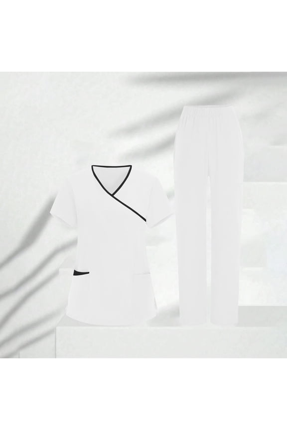 Women Scrubs Sets Women's Nurses Sets Tunic Uniform Clinic Carer V-Neck Protective Clothing and Pants Set White S