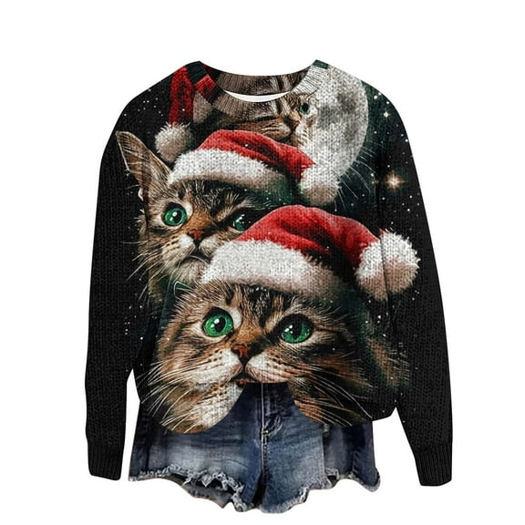 asdoklhq Women Sweatshirt Women's Round Neck Printed Hoodie Long Sleeved Top Multicolor 3X