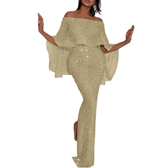 asdoklhq Women's Dresses Quinceanera Dresses Women's Solid Color Sleeveless Chest Wrapped One Shoulder Trendy Dress Gold 2X