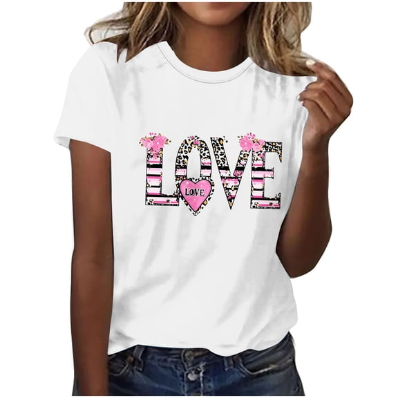 asdoklhq Women's Lace Trim Valentine's Day T-Shirts Women's Valentine's Day Printed Casual Short Sleeve Short Sleeve Crew Neck Top/shirt Multicolor M