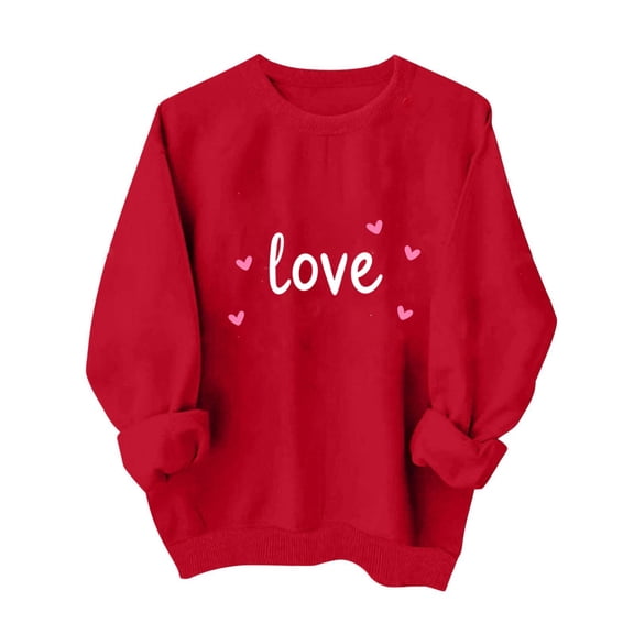 asdoklhq Women's Oversized Valentine's Day T-Shirts Women's Round Neck Christmas Printed Sweatshirt Long Sleeved Top Sweatshirt Hooded Sweatshirt Red XS