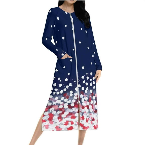 asdoklhq Women's Robe Women's Winter Warm Nightgown and Winter Nightdress Zip with Pokets Loose Pajamas Multicolor M