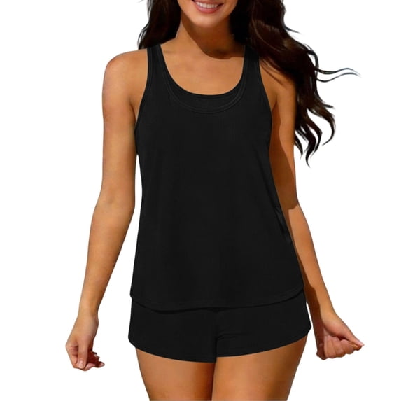 asdoklhq Women's Sexy Swimsuits One Piece Swimsuits Women's 2025 Spring Fashion Solid Color Bikini Jumpsuit Set Black S