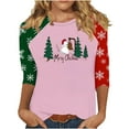 thumbnail image 1 of asdoklhq Women's Sweaters Women's 3/4 Sleeve Crew Neck Pullover Christmas Print Top Pink L, 1 of 5