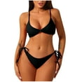 thumbnail image 1 of asdoklhq Women's Swimsuits Women Solid Color Backless Strap Bikini Swimsuit Black S, 1 of 3