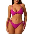 thumbnail image 1 of asdoklhq Women's Swimsuits Women Solid Color Backless Strap Bikini Swimsuit Hot Pink L, 1 of 3