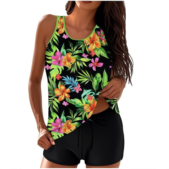 asdoklhq Women's Swimwear Tankini Swimsuits Women's Swimsuit Women's Fashion Print Set Sports Two-piece Swimsuit Women's with Shorts Swimsuit Set Multicolor 2X