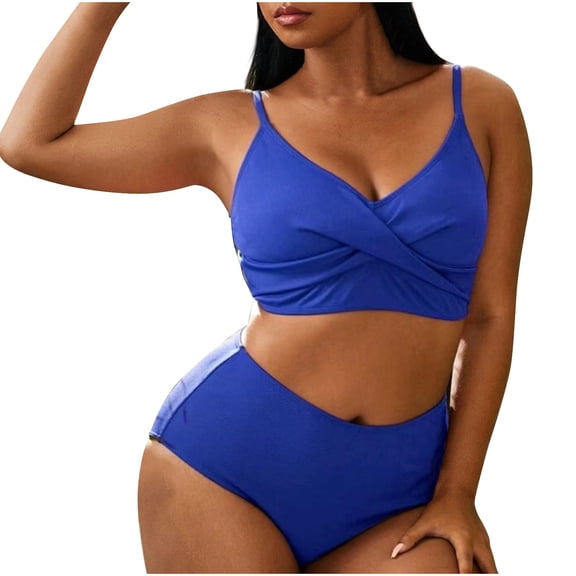 asdoklhq Women's Swimwear Women's Swimsuit Swimsuit Plus Oversized Swimsuit Conservative Blue L