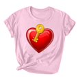 thumbnail image 1 of asdoklhq Women's V-Day Tees Women's Lover Printed T-shirt Round Neck Short Sleeved Pink L, 1 of 3