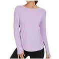 thumbnail image 1 of asdoklhq Women's Workout Tops Women Solid-Color Sports Yoga Sunscreen Long Sleeve Round-Neck Purple S, 1 of 4