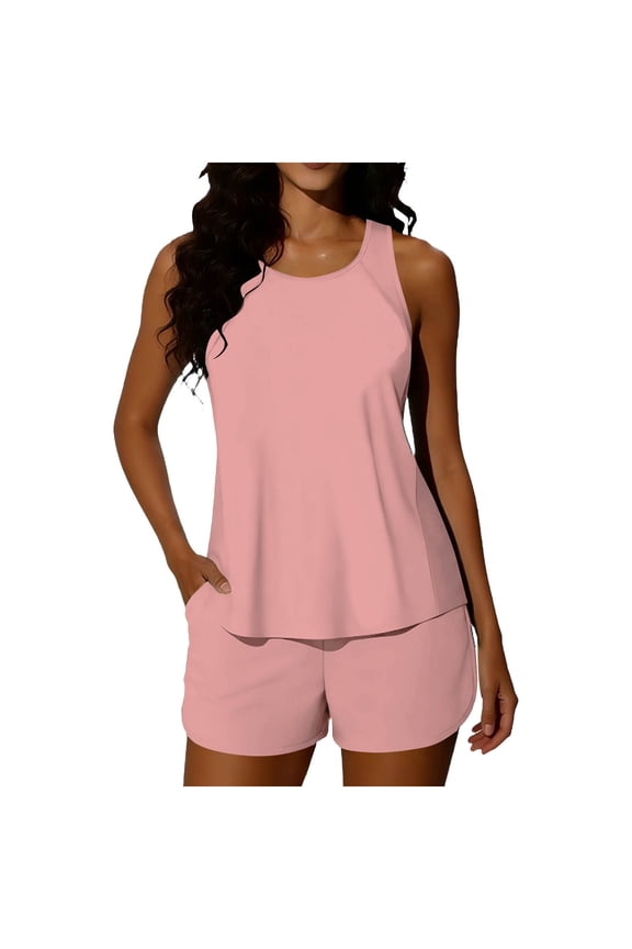 Womens Bathing Suits Tankini Tops for Women Loose Fit Women Solid Color Backless Strap Bikini Swimsuit Bikini Color Blocking Off-Shoulder Set Tanjini Pink 2X