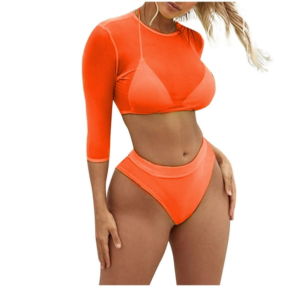 asdoklhq Womens Bikini Underwear Cotton Fashion Women Solid Split Swimsuit Orange L