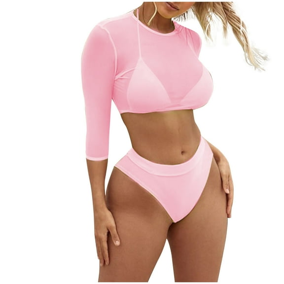 asdoklhq Womens Bikini Underwear Cotton Fashion Women Solid Split Swimsuit Pink S