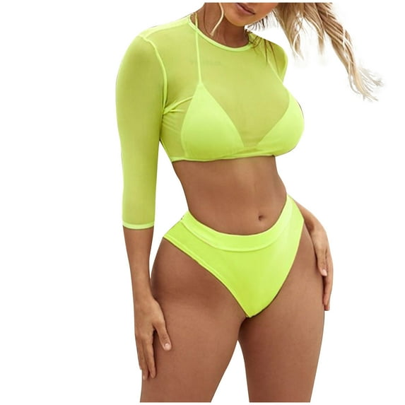 asdoklhq Womens Bikini Underwear Cotton Fashion Women Solid Split Swimsuit Yellow M