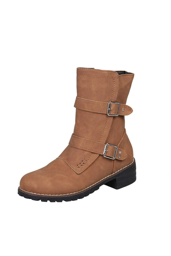 Womens Boots Clearance Under $20, Boots Winter Buckle Strap Chunky Heels Slip On Footwear
