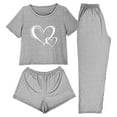 thumbnail image 1 of asdoklhq Womens Christmas Pajamas 3PCS Women's Home Casual Pants Short Sleeves Tops and Shorts Pajamas Set Gray M, 1 of 8