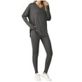 thumbnail image 1 of asdoklhq Womens Christmas Pajamas Christmas Fashion Woman V-Neck Solid Ruched Long Sleeve Blouse and Elastic Waist Pocket Long Pants Sets Dark Gray 2X, 1 of 5