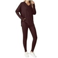 thumbnail image 1 of asdoklhq Womens Christmas Pajamas Christmas Fashion Woman V-Neck Solid Ruched Long Sleeve Blouse and Elastic Waist Pocket Long Pants Sets Brown S, 1 of 5
