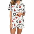 thumbnail image 1 of asdoklhq Womens Christmas Pajamas Women Christmas Printed Stand Up Collar Pocket Short Sleeved Top Shorts Home Wear Pajama Set White S, 1 of 7