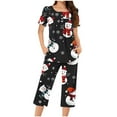 thumbnail image 1 of asdoklhq Womens Christmas Pajamas Women's Christmas Fashionable Casual Loose Printed Round Neck Button Up Capris Pajama Set Black S, 1 of 5