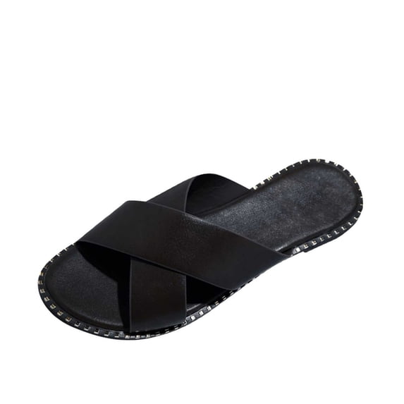 asdoklhq Womens Comfort Clogs,Womens Studded Flat Sandals Open Toe Slip On Mule Slides Crossed Strap Slipper