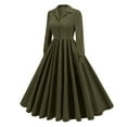 thumbnail image 1 of asdoklhq Womens Dress Ladies' Fall V-neck Long Sleeved Solid Color Lapel Cinched Waist Elegant Dress Army Green M, 1 of 5