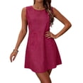 thumbnail image 1 of asdoklhq Womens Dress Plus Size Dresses Women's Casual Multi-Color Loose Linen Round Neck Dress Hot Pink 3X, 1 of 7