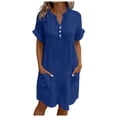 thumbnail image 1 of asdoklhq Womens Dresses Short Sleeve Women's Solid Color V-neck Button Short Sleeved Pocket Jumpsuit Long Skirt Blue 2X, 1 of 6