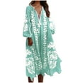 thumbnail image 1 of asdoklhq Womens Dresses for Wedding Guest Women Loose Floral Print-Neck Long Sleeve Bandage Bohemian Beach Maxi Dress Light Blue XL, 1 of 6