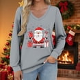 thumbnail image 1 of asdoklhq Womens Fall Tops Women's Fashionable and Casual Loose Christmas V-neck Long Sleeved T-shirt Top Gray M, 1 of 6