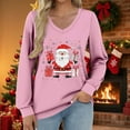thumbnail image 1 of asdoklhq Womens Fall Tops Women's Fashionable and Casual Loose Christmas V-neck Long Sleeved T-shirt Top Pink XL, 1 of 6