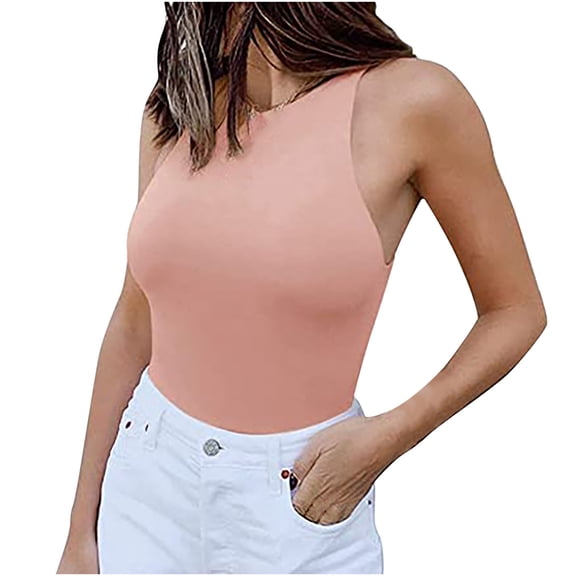 asdoklhq Womens Jumpsuits and Rompers,O-Neck Sleeveless Slim Ladies Bodysuit Solid Jumpsuit