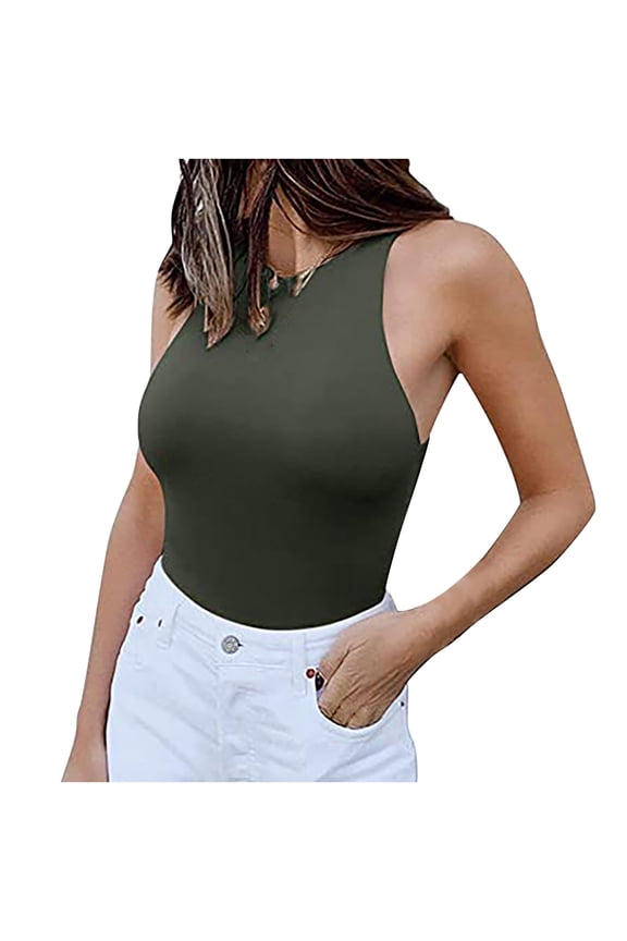 Womens Jumpsuits and Rompers,O-Neck Sleeveless Slim Ladies Bodysuit Solid Jumpsuit