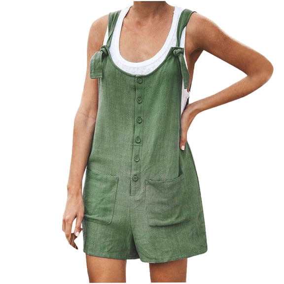 asdoklhq Womens Jumpsuits and Rompers,s Ethnic Style Solid Buttons Pocket Loose Suspender Jumpsuit