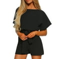 thumbnail image 1 of asdoklhq Womens Jumpsuits and Rompers,s Solid O-Neck Short Sleeve Wide Leg Pants Short Jumpsuit Strappy Playsuit, 1 of 8