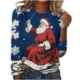 thumbnail image 1 of asdoklhq Womens Long Sleeve Tops Christmas Women's Christmas Printed Round Neck Long Sleeved Hooded Top/shirt Red XL, 1 of 5