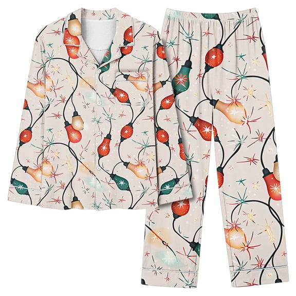 asdoklhq Womens Pajamas Set Women's Christmas Printed Pajama Set for Daily Home Wear with Pocket Multicolor L