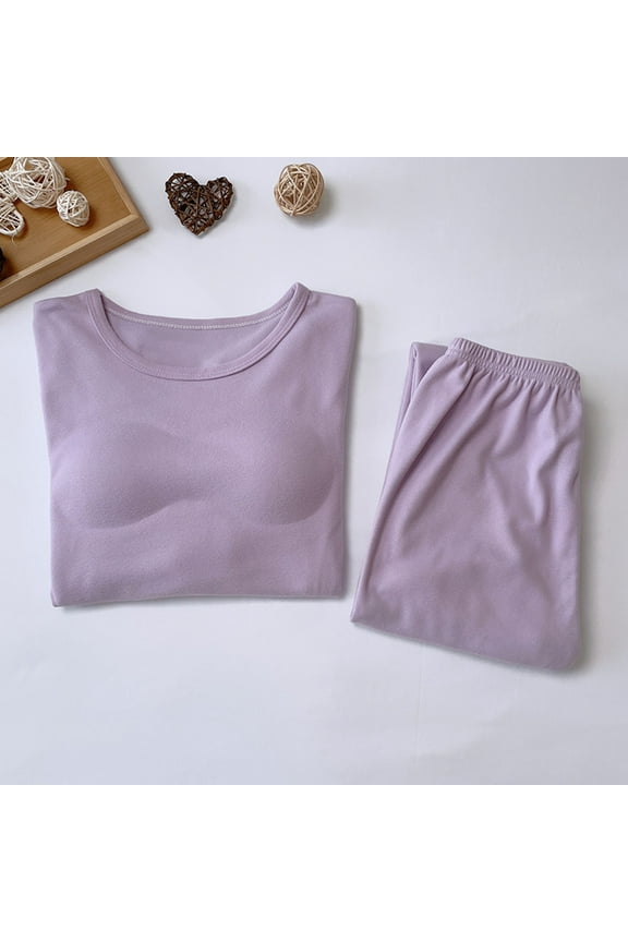 Womens Pajamas Women's Casual Fleece Warm with Pad Trousers Thermal Underwear Suits Purple 1