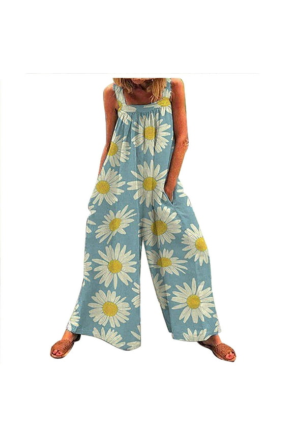 Womens Plus Capris,Womens Pants Overalls Rompers Printed Buttons Suspender Jumpsuit