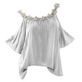 thumbnail image 1 of asdoklhq Womens Plus Size Clearance,Applique Collar Flower Solid Tops Strapless T-Shirt Blouse, 1 of 2