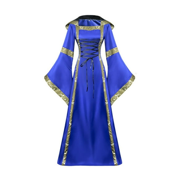 asdoklhq Womens Plus Size Clearance Dresses,Casual Halloween Long Sleeve Splicing Solid Patchwork Gothic Cosplay Dress