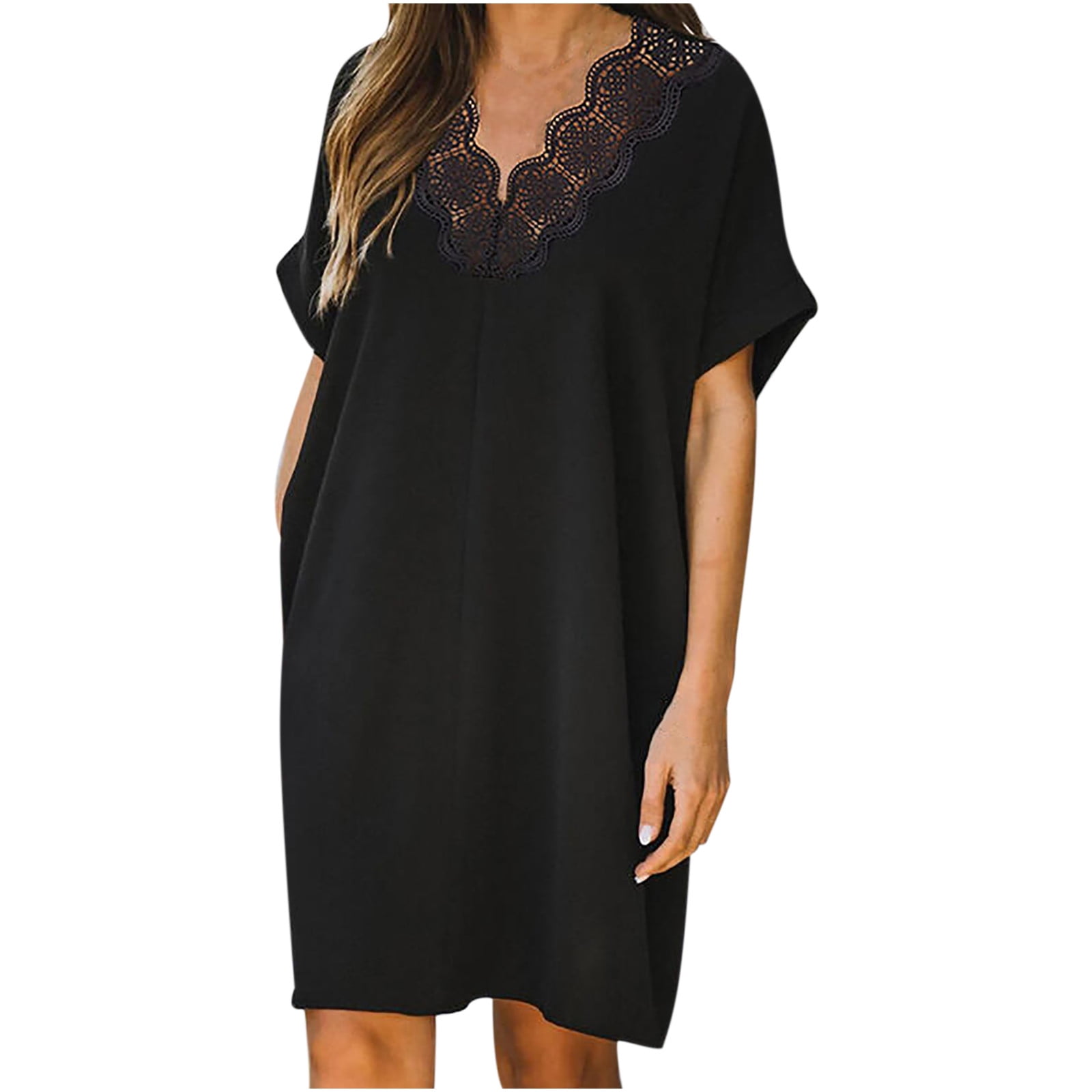 asdoklhq Womens Plus Size Clearance Dresses,Plus Size Women Solid Short