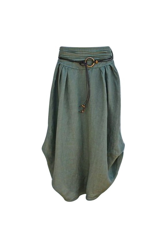 Womens Plus Size Clearance Dresses, Solid Loose Sashes Mid-Calf Skirt