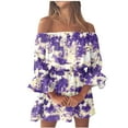 thumbnail image 1 of asdoklhq Womens Plus Size Clearance Dresses, Stylish Summer Sexy Off Shoulder Bell Sleeve Solid And Printed Dresses, 1 of 5