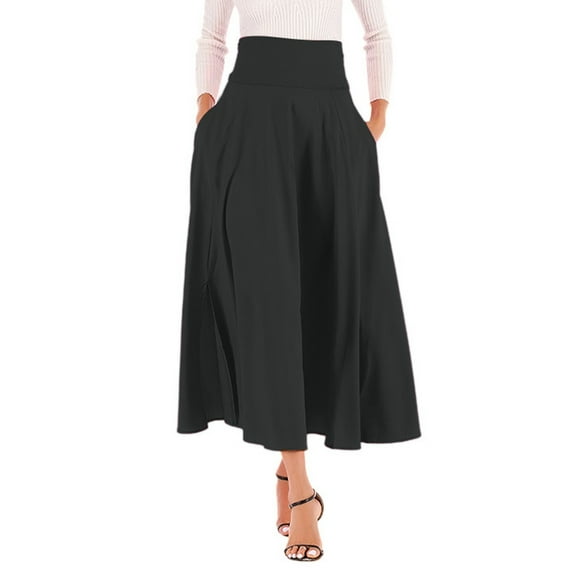 asdoklhq Womens Plus Size Clearance Dresses Under $15Women Solid Color High Waist Pleated A Line Long Skirt Front Slit Belted Maxi