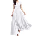 thumbnail image 1 of asdoklhq Womens Plus Size Clearance Dresses, V-Neck Solid Color Short Sleeve Chiffon Waist Closing Evening Dress, 1 of 7
