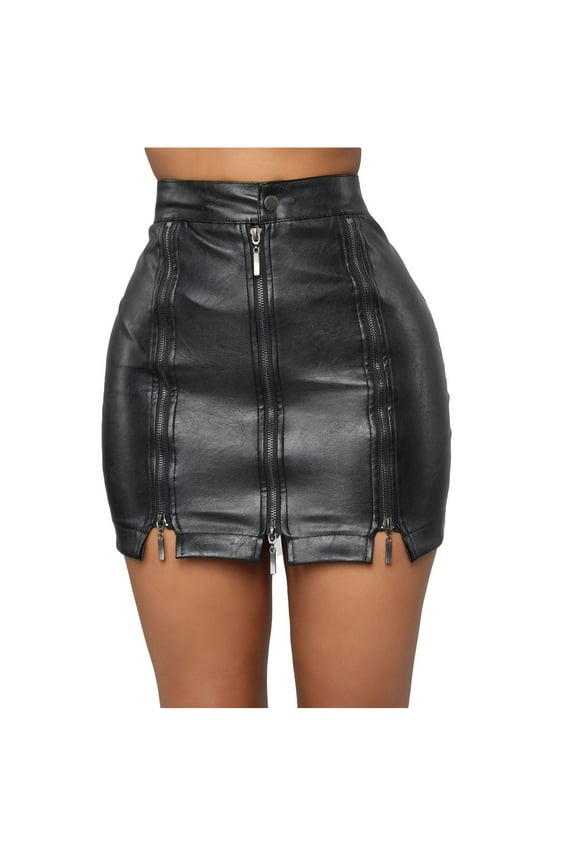 Womens Plus Size Clearance Dresses, Women High Waist Ladies Solid Button Mini Fit Leather Skirts