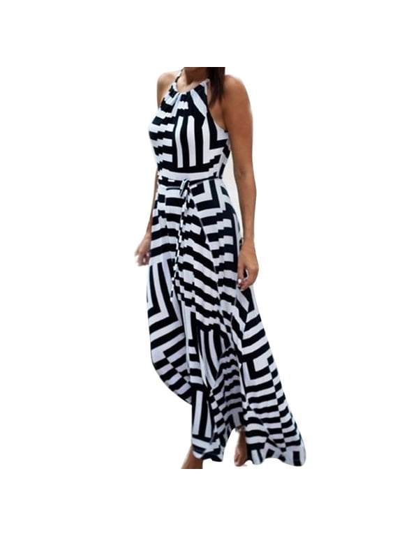 Women Sleeveless Striped Loose Long Dress Beach Bohemian Party Casual Sundress Dress to Impress Plus size Feida